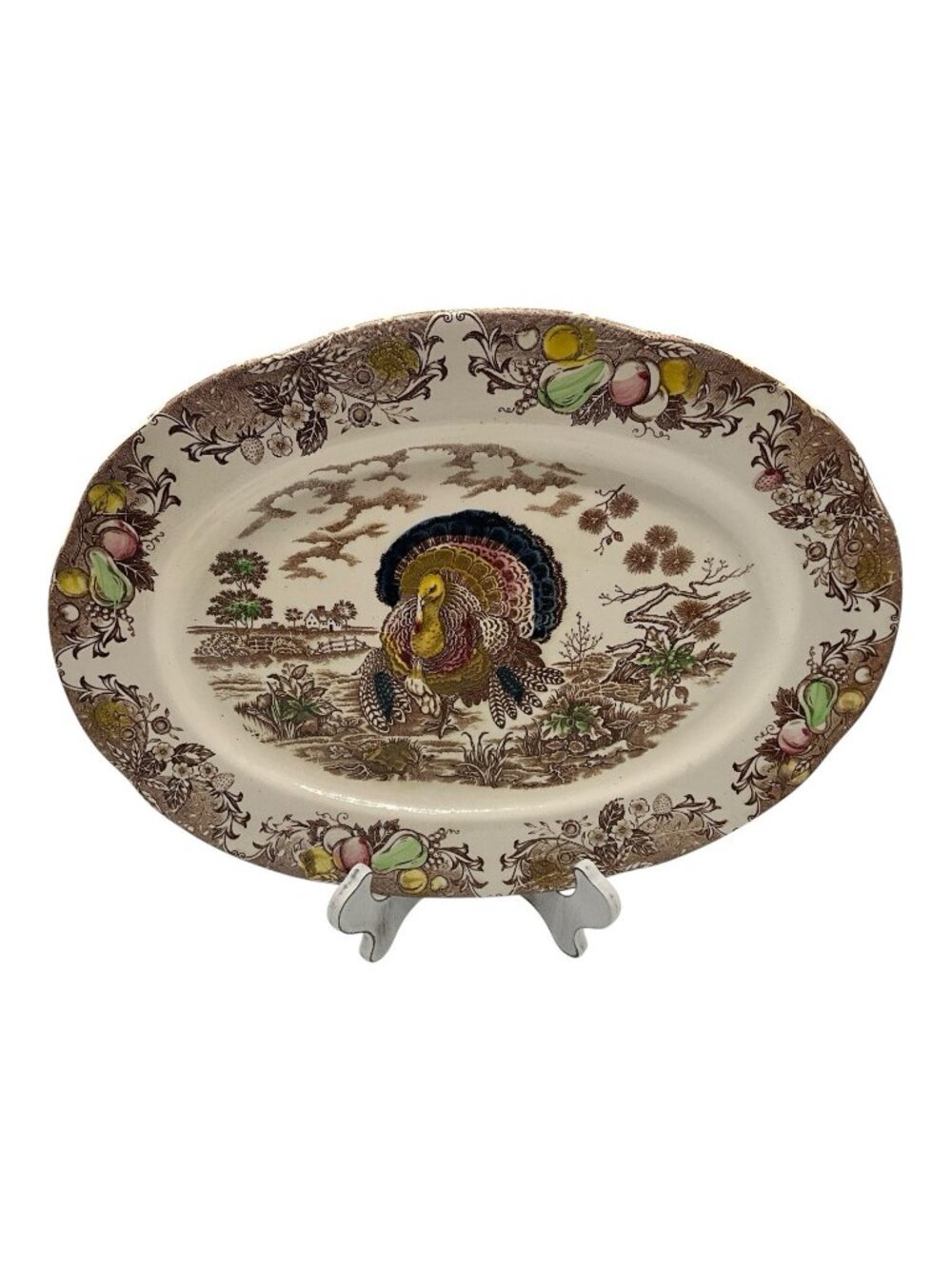 Brown Transfer Ware Turkey Oval Platter Vintage 1950s Made in Japan 16" x 12"
